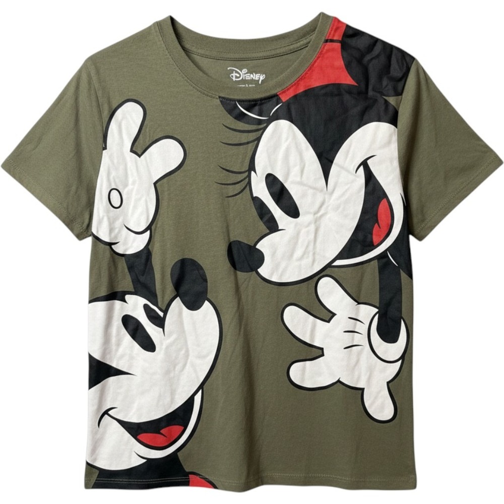 Disney Women's Size Small Army Green Mickey and Minnie Short Sleeve T Shirt Top